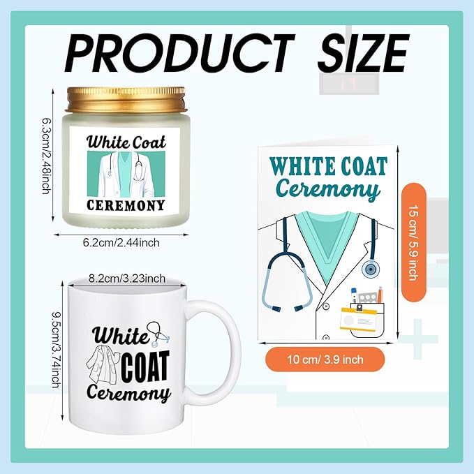 Nuanchu 4 Pcs White Coat Ceremony Gifts for Men Women Medical Student Include First White Coat Hanger Doctor Candle Mug Card Gift for Med School Pharmacist New Doctor