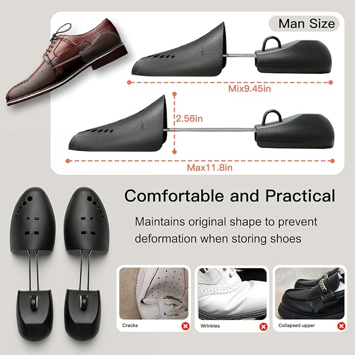 JJDPARTS 2 Pairs Shoe Tree for Sneakers & Shoes Shoe Trees Stretcher Shaper for Men & Women,Black