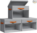 Large Storage Bins with Lids - 3 Pack Foldable Decorative Organizers with Clear Windows & Handles, Cube Storage Organizers for Clothes, Blankets, Sweaters, Sheets, Grey