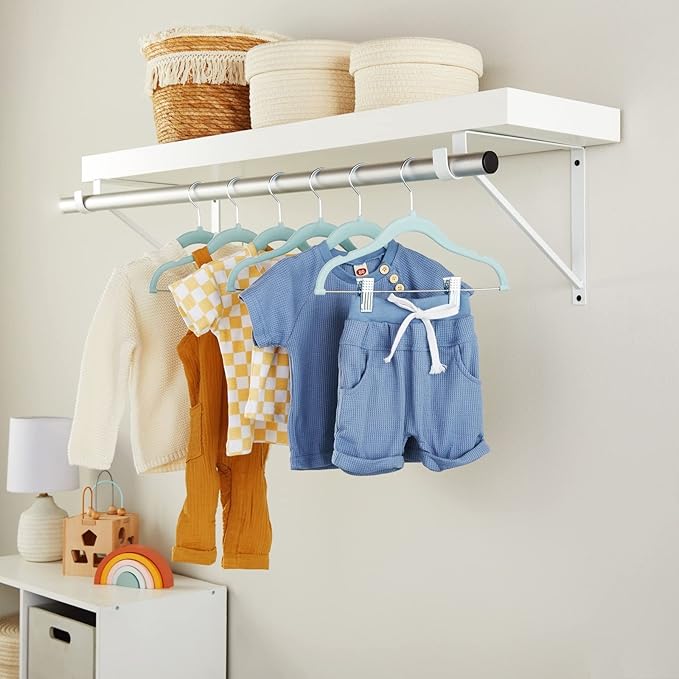 Juvale 24-Pack Light Blue Velvet Hangers - Kid Hangers with Clips - 360 Degree Swivel Hook & Space-Saving Design - 12 x 8 in, Light Blue