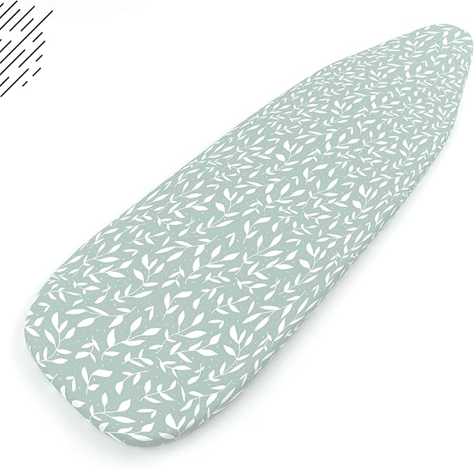 Encasa XO Ironing Board Cover and Pad 54"x18" - Thick 3mm Felt Padding, Drawstring Tightening & Lock, Easy Fit, Scorch & Stain Resistant, Fits X-Large Ironing Board - Green Leaflet