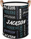 Custom Name Large Laundry-Basket for Kids-Boys-Girls, Personalized Foldable Waterproof Laundry Hamper Dirty Clothes Toys Storage Bin with Handles,Black