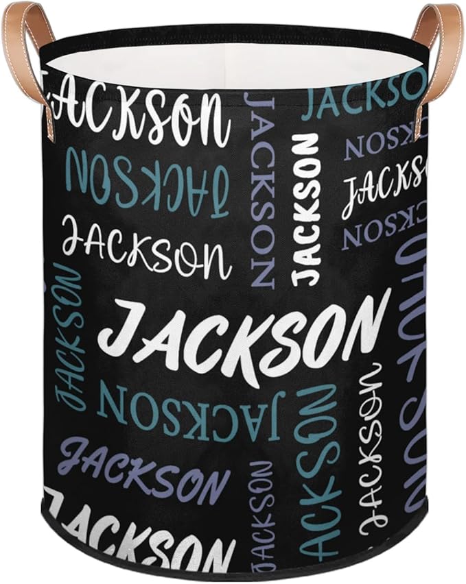Custom Name Large Laundry-Basket for Kids-Boys-Girls, Personalized Foldable Waterproof Laundry Hamper Dirty Clothes Toys Storage Bin with Handles,Black