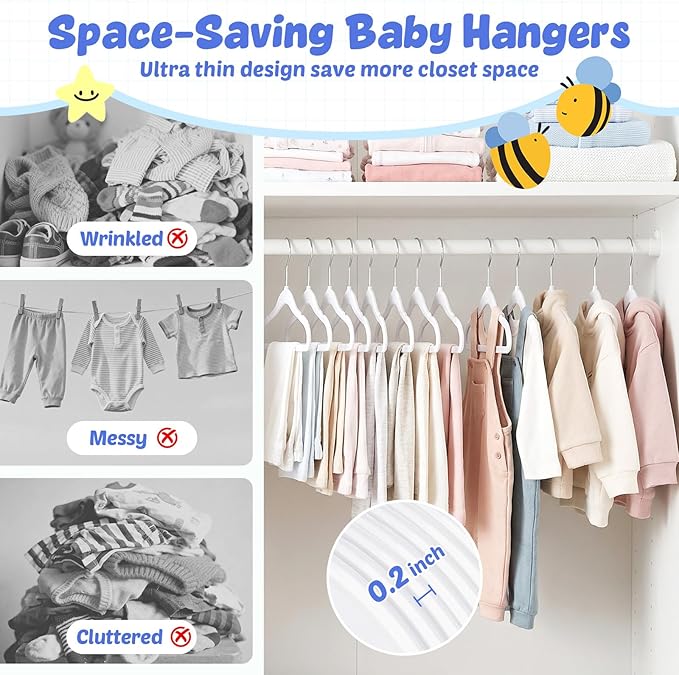 HOUSE DAY 11.4 Inch Baby Hangers 30 Pack - Plastic Kids Hangers Space Saving Thin Profile, Children Closet Organizers with Rotatable Hook of 360°, Heavy Duty for Toddler Clothes Nursery - Ivory