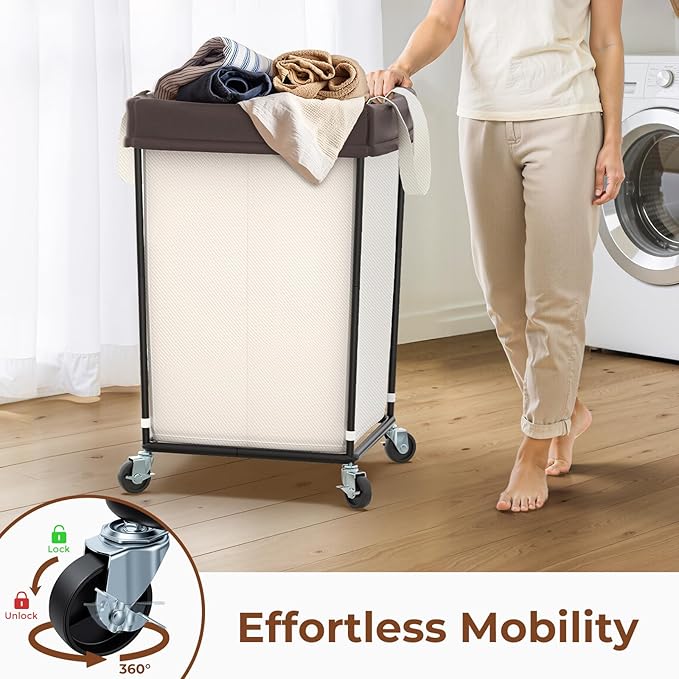 160L Laundry Basket with Wheels, 2 Section Large Rolling Laundry Hamper Bag with Wheels, Clothes Hamper Cart for Laundry, Bedroom, Bathroom and Dorm