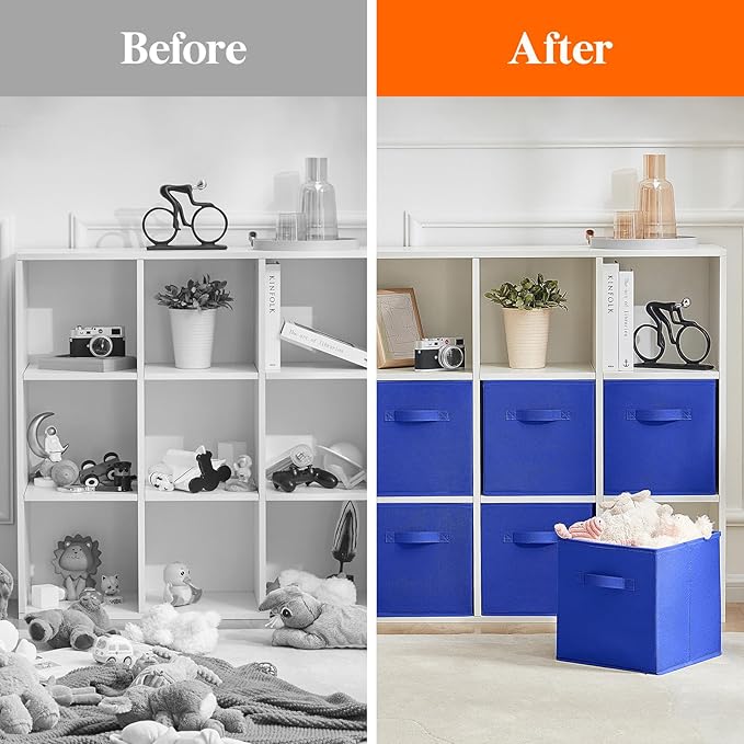 Lifewit Storage Cubes, Foldable Decorative Fabric Storage Baskets for Organizing Home Organizers with Handles for Shelves, Closet, 11 Inch Bins, 18L Blue, 6 Packs