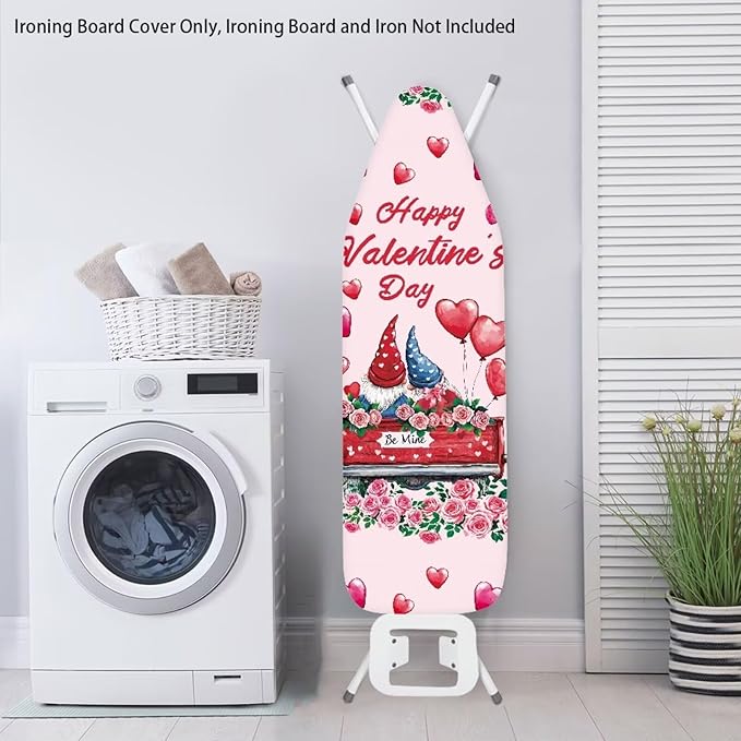 Gnome Ironing Board Cover Love Heart Standard Size 15 x 54 Stain Resistant Fasteners Elastic Edge Valentines Day Ironing Cover 15x54 Home Decoration