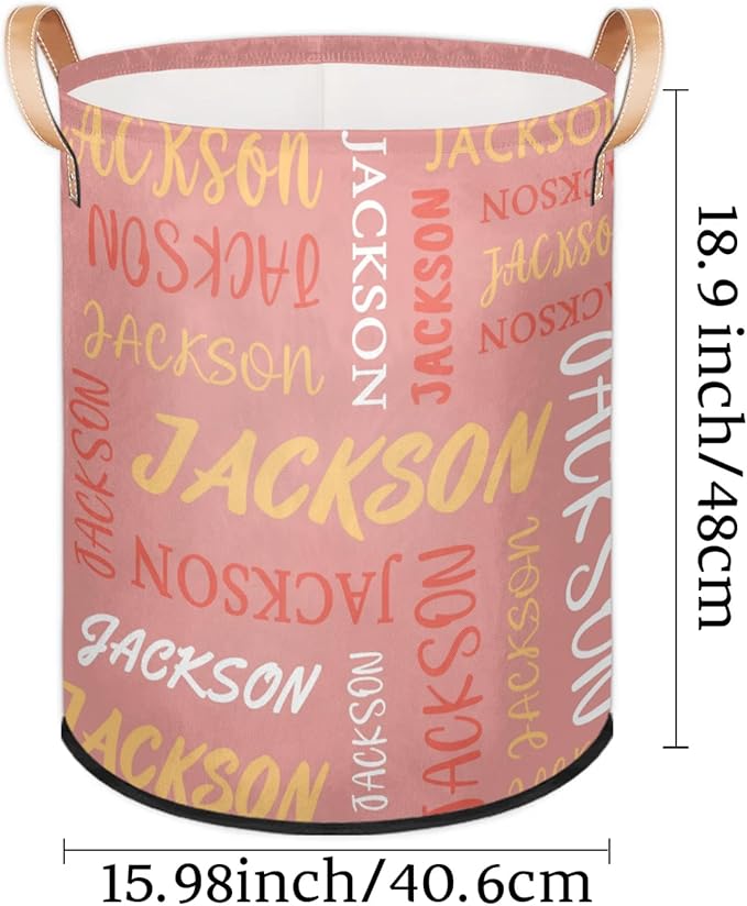 Custom Name Large Laundry-Basket for Kids-Boys-Girls, Personalized Foldable Waterproof Laundry Hamper Dirty Clothes Toys Storage Bin with Handles,Pink