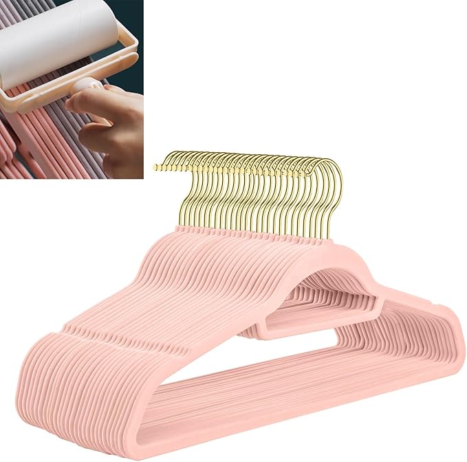 Velvet Hangers,Felt Hangers,Non-Slip Clothes Hanger, Multifunctional Space Saving Clothes Hangers for Wedding Dress & Dress Clothes(Pink 1,20pcs)