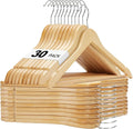 HOUSE DAY Wooden Hangers 30 Pack, Solid Wood Clothes Hangers with Non Slip Pant Bar, Heavy Duty Wooden Coat Hanger for Closet, Smooth Finish Wood Hangers for Shirts, Suits Jackets, Dress, Natural