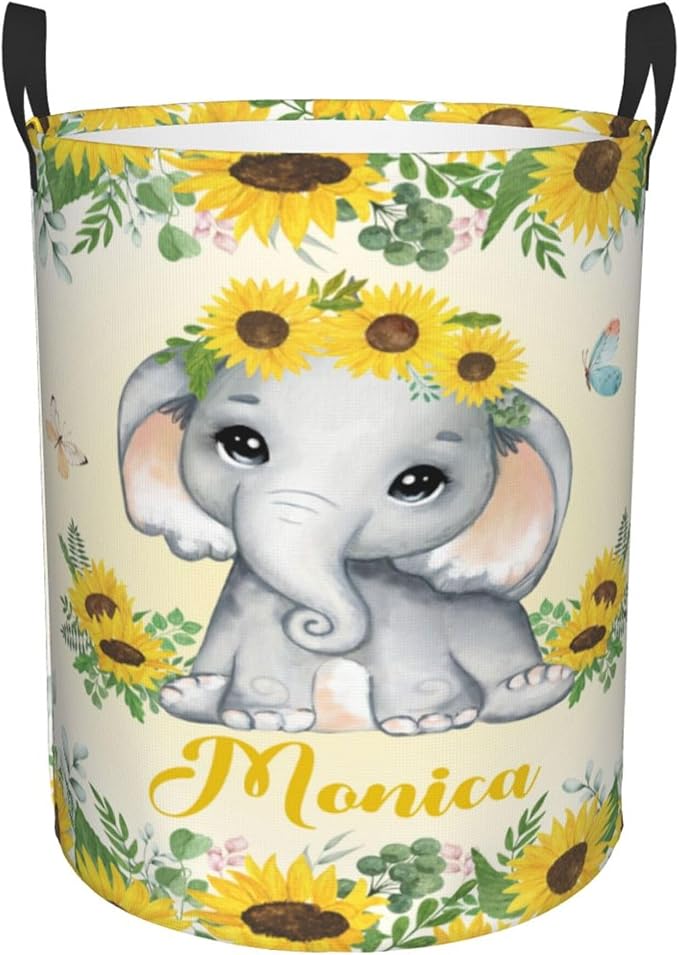 Personalized Elephant Laundry Basket For Baby Kids Boys Girls Adult Custom Hamper Basket With Name For Bathroom Bedrooms Collapsible Baby Laundry Basket, Dirty Clothes Hamper With Handles