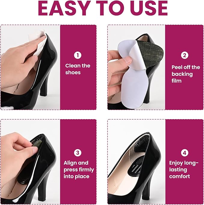 Heel Grips for Women Shoes - Bukihome Heel Pads for Shoes That are Too Big, Non-Slip, Reduce Friction T-Shape Design Shoe Cushions for High Heels, Sandals, Pumps, Flats, Boots (4 Pcs, Black)