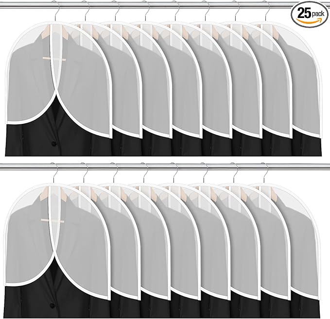 25 PCS Shoulder Covers for Hanging Clothes, Garment Shoulder Covers Cloth Dust Cover for Closet, Plastic Clothes Hanger Cover for Hanging Suit, Coat, Jacket, Dress (24'' X 18")