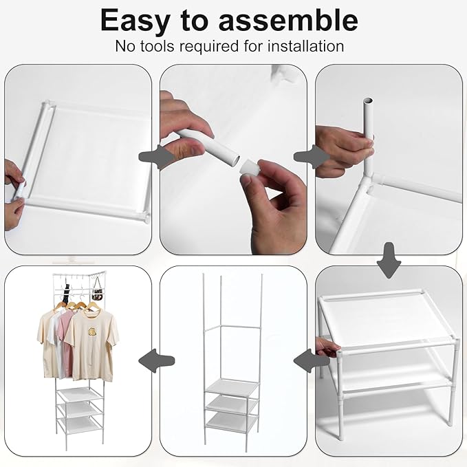 Corner Hall Tree, Freestanding Coat Rack with 3 Tier Shoes Rack Storage and 10 Movable Hooks, Corner Storage Organizer, Metal Entryway Coat Rack, Waterproof Corner Organizer Coat Rack for Home (White)