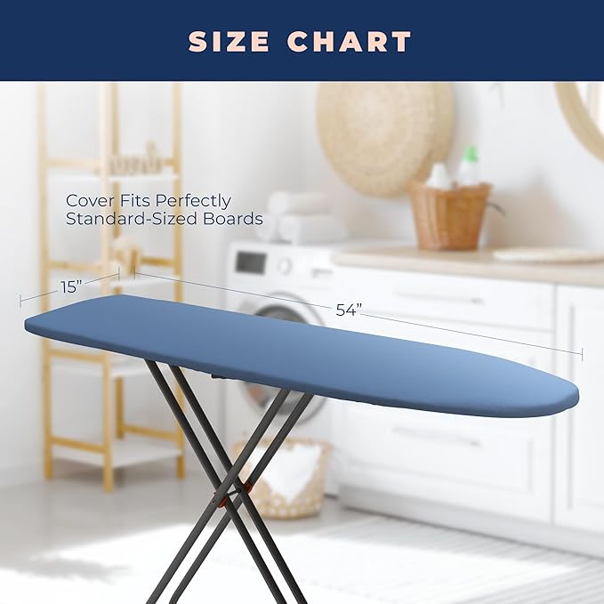 Ironing Board Cover and Pad Extra Thick Heavy Duty Padded 4 Layers, Silver Coated Ironing Board Cover, Non Stick Scorch and Stain Resistant Standard Size 15x54 inch with Elasticized Edges (Blue)