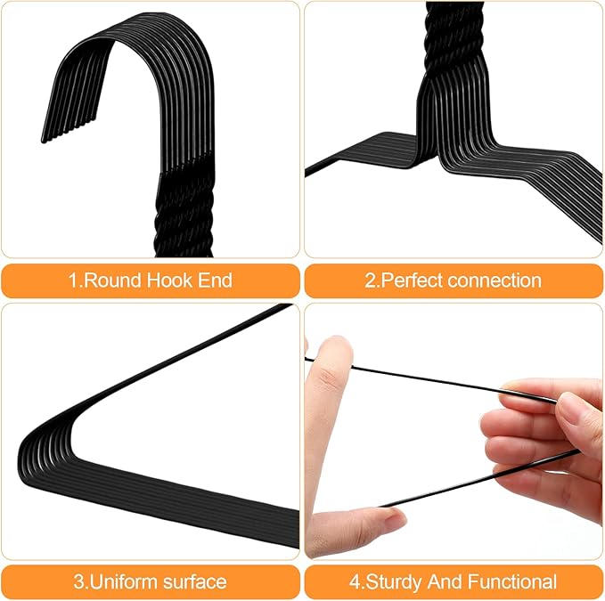 120 Pcs Wire Hangers Bulk 17.7" Dry Cleaner Hangers, Suit Holders for Home Caped Clothing (Black and White)