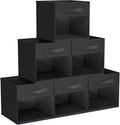 DIMJ Cube Bins, 6 Packs Fabric Storage Cubes with Clear Window, Storage Bins with Handles, Storage Baskets for Organizing Living Room, Bedroom, Office, Black