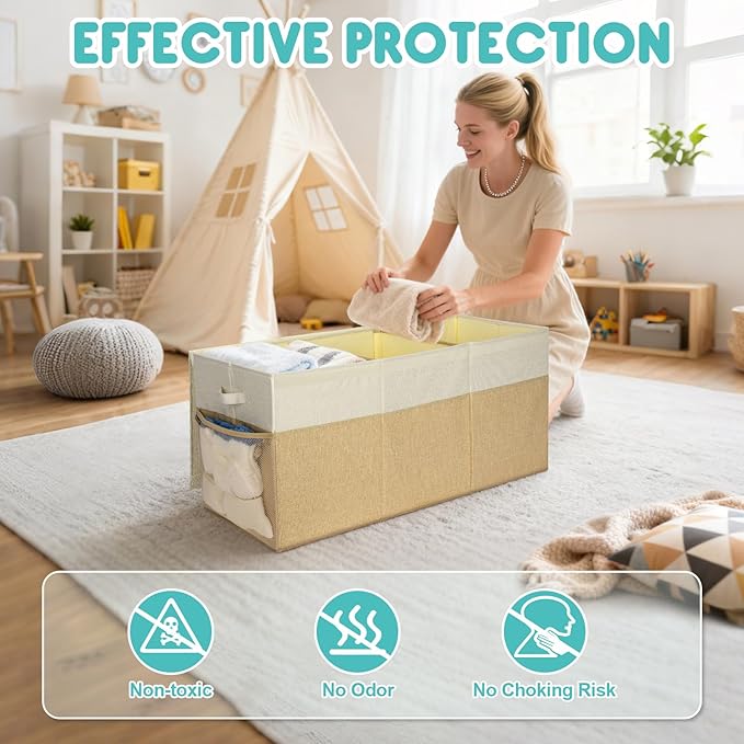 BALEINE Fabric Storage Bins with Lid, Collapsible Extra Large Storage Boxes Bins Baskets with Divider for Home Organizing (37.5"x13"x16", Pink&Beige)