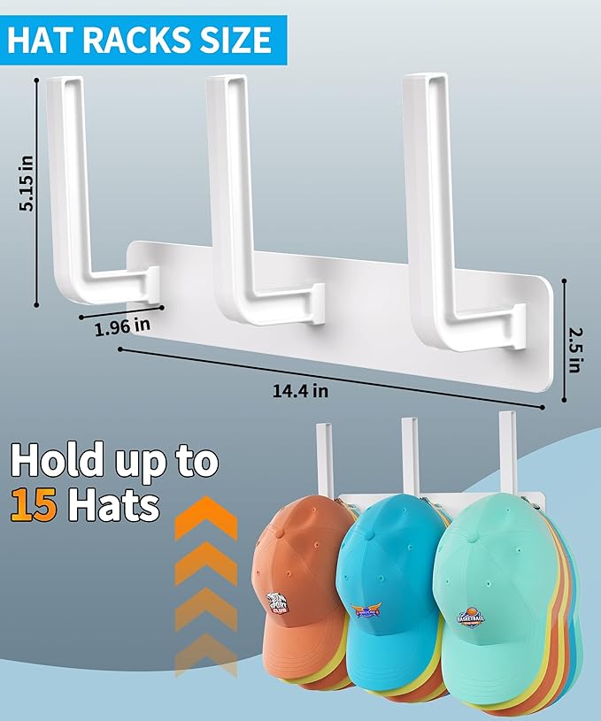 clino 2 Pack Headband Holder, Hair Ties Holder,Multifunctional Hooks, Removable Hat Hook, Claw Clip Organizer, Hair Accessories Organizer for Women and Girls, Men Hat Rack for Baseball Caps (White)