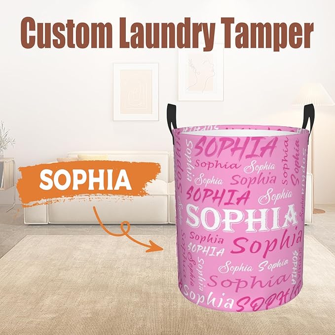 Custom Name Laundry Hamper, Personalized Laundry Basket with Name for Baby Boys Girls, Customized Collapsible Dirty Clothes Hamper Storage with Handles for Bedroom Bathroom Dorm Room Decor