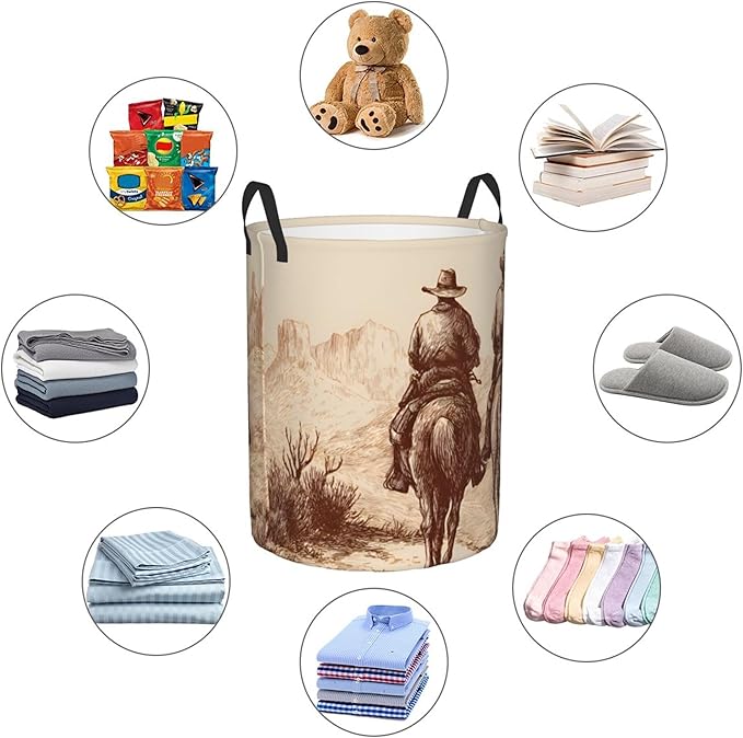 Western Cowboy Laundry Basket, Oxford Cloth Funny Laundry Hamper Clothes Storage Bucket Organizer For Bathroom/Laundry Storage/Bedroom 19.6x15.7 Inch