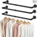 Elibbren 3 Pack Clothing Rack Wall Mount, Industrial Pipe Clothing Rack 38.4IN, Hanging Clothes Rack,Heavy Duty Iron Garment Rack Bar for Closet,Laundry Room, Multi Purpose Hanging Rod,Black