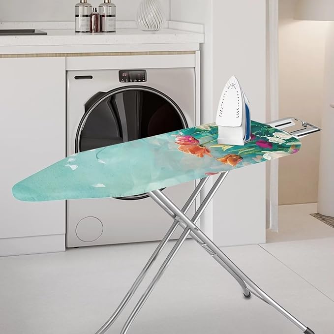 Flashideas Floral Ironing Board Cover and Pad 15x54 Inch Standard Ironing Board Cover with Elastic Edge and Hook and Loop Fasteners Scorch and Stain Resistant Cotton