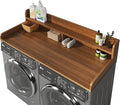 2-Tier Washer and Dryer Countertop with 2.75" H Guard,58" W x 28" D Laundry Countertop Cover with Non-Slip Pad,Large Space Laundry Topper for Folding Clothes Over Washer and Dryer-Brown