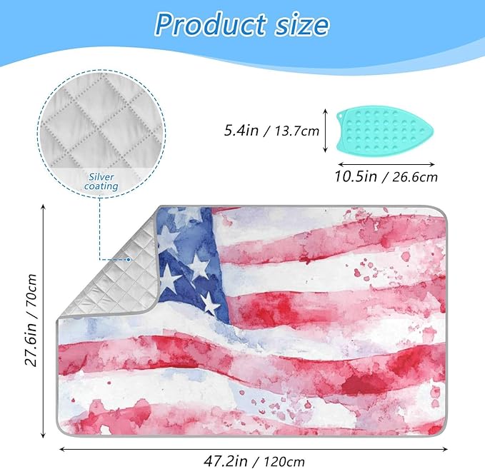 Ironing Mat &Pad Magnetic Heat Resistant Pads Portable Travel Ironing Blanket Ironing Board Covers 27.6x47.2Inches Watercolor American Flag Red22