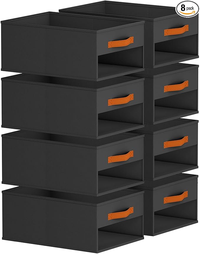 Drawer Organizers and Storage - 8 Pack Foldable Pants Organizer with Clear Window & Handles, Fabric Closet Organizer for Clothes, Jeans, Sweaters, Towels, T-shirt, Scarf (Black)