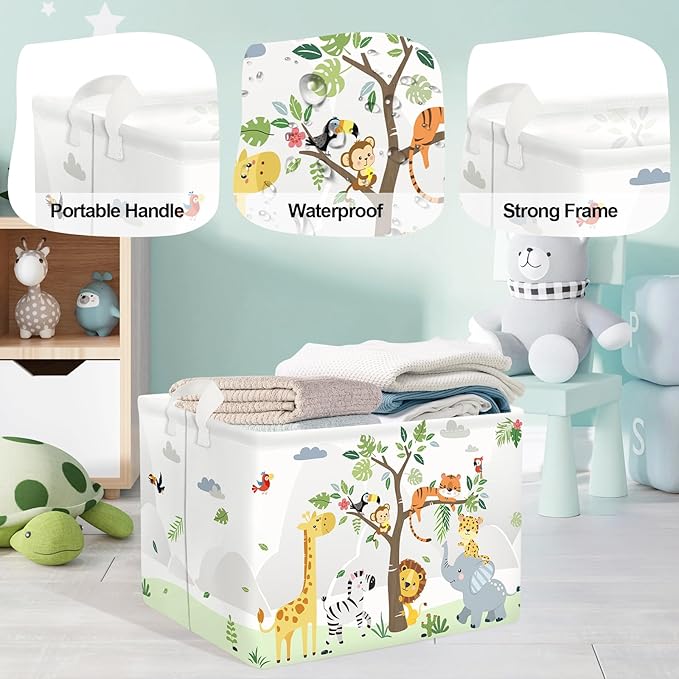 Forest Animals Laundry Hamper Woodland Tree Large Storage Basket Parents Organizer Kids Clothes Toy Bins for Bedroom, Bathroom, Giraffe, 36L