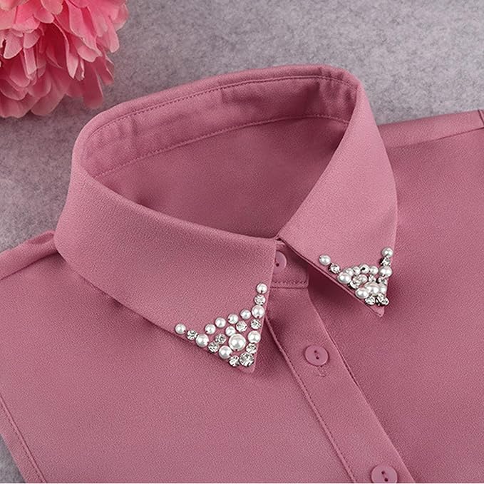 Chiffon Beading Half-Shirt Blouse Detachable Lace Fake Collars Dicky Collar Faux Collar for Women Girls