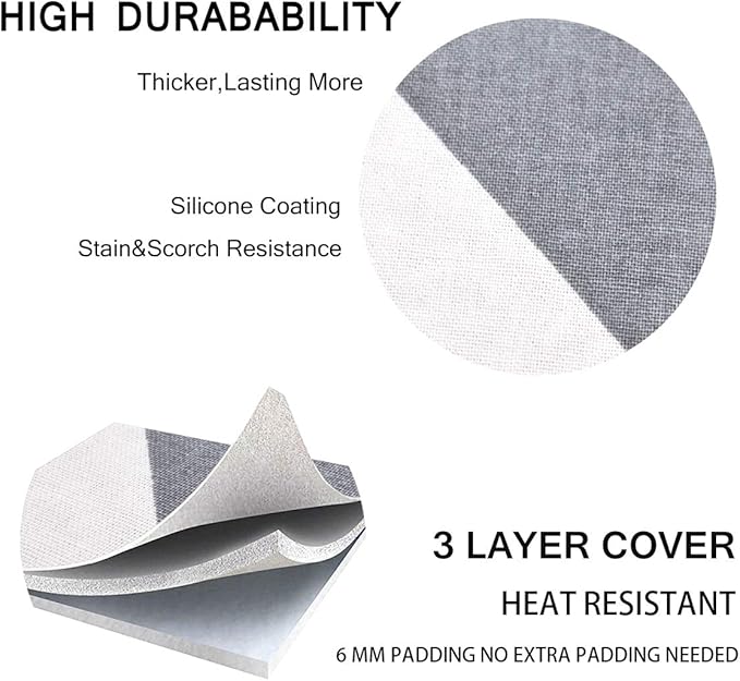 SheeChung 42”x12” Ironing Board Cover and Pad - with Pull Bungee Fit System and Connecting Straps,Premium Heavy Duty 4-Layer Silicone Coated Cover,Heat Reflective, Scorch Resistant