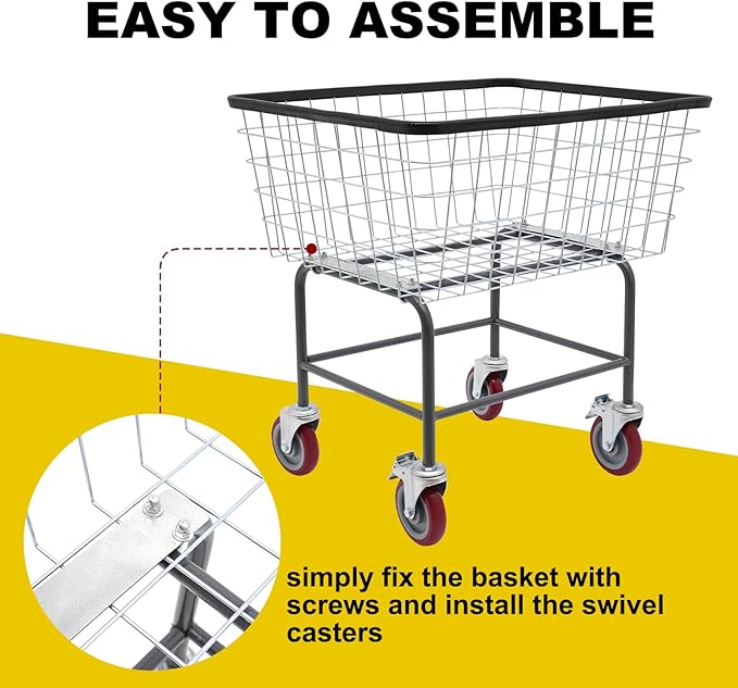 135L Wire Laundry Cart w/Wheels, Rolling Laundry Basket, Commercial Basket Carts for Laundry Room, Hotel, Home, Apartment Use, Durable Steel Frame with Galvanized Finish, 5" Casters