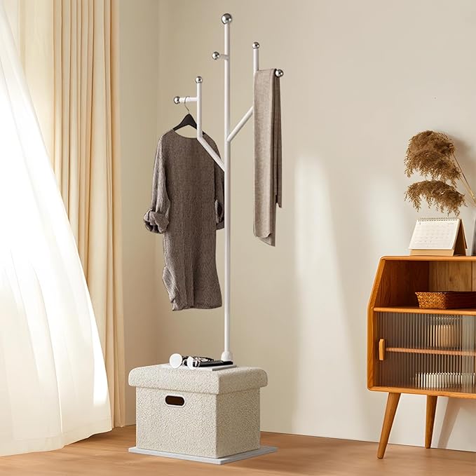 Modern Metal Coat Rack Stand, Heavy Duty Coat Rack Freestanding with Natural Marble Base, 8 Hooks, Ideal for Bedroom, Entryway, Hallway, Office, Gifts for Women, for Mom, for Men (White)