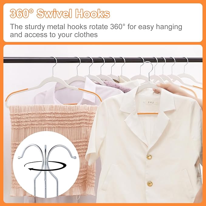 VECELO 25 Pack Clothes Hangers, Non-Slip Plastic Coat Hanger, 360°Swivel Hook & Space Saving for Bedroom Closet, Great for Shirts, Pants, Excellent Heavy Duty