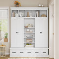 Modern Hall Tree with Bench and 5 Storage Cubbies, 5 Drawers and Adjustable Shelves, 78.7''H Hall Tree Entryway Storage Organizer Cabinet with 4 Doors for Hallway, Entryway, Living Room (White/506)