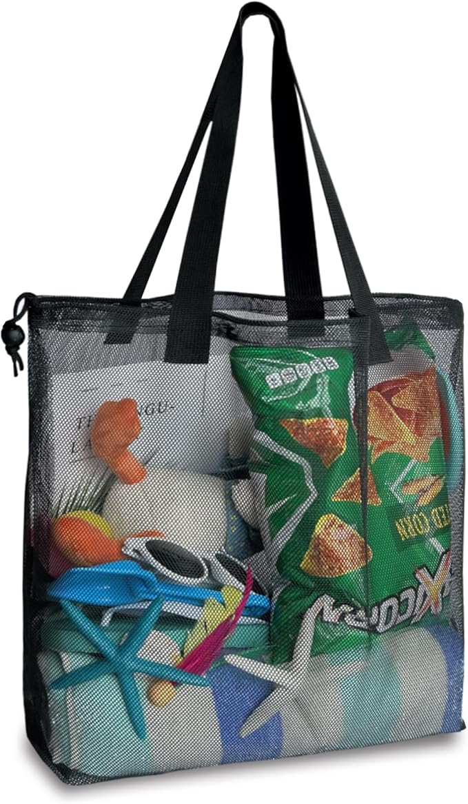 Reusable 4Pack Colorful Mesh Beach Tote Bags,Mesh Shopping Bag With Drawstring For Travel,Toys,Gift Or Laundry … …