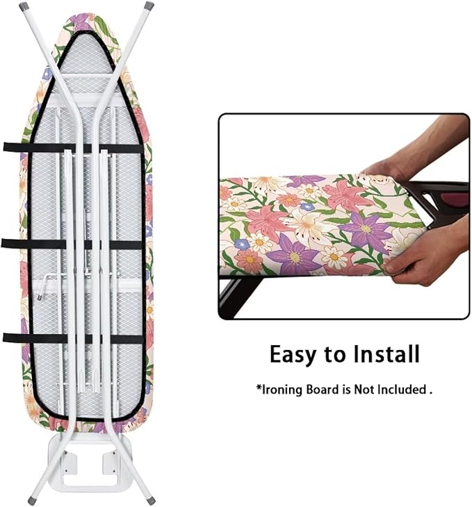 Flashideas Flower Ironing Board Cover and Pad 15x54 Inch Standard Ironing Board Cover with Elastic Edge and Hook and Loop Fasteners Scorch and Stain Resistant Cotton