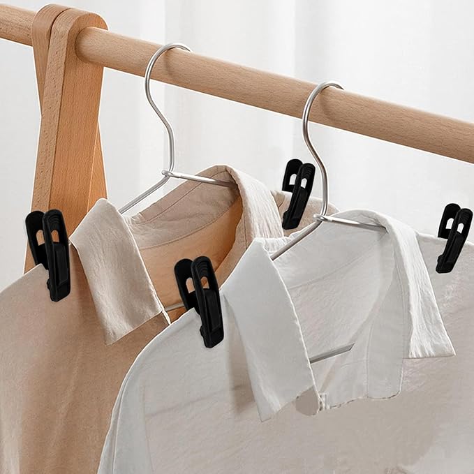 Litoexpe 20 Pcs Black Velvet Hangers Clips, Pants Hangers Velvet Clips, Strong Finger Flocked Clips for Thin Felt Hangers