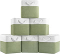 11 Inch Cube Storage Bins, 6 Pack Fabric Storage Cubes with Rope Handles, Organizer Baskets for Closet Shelves, Clothes and Home Organization(White/Green)