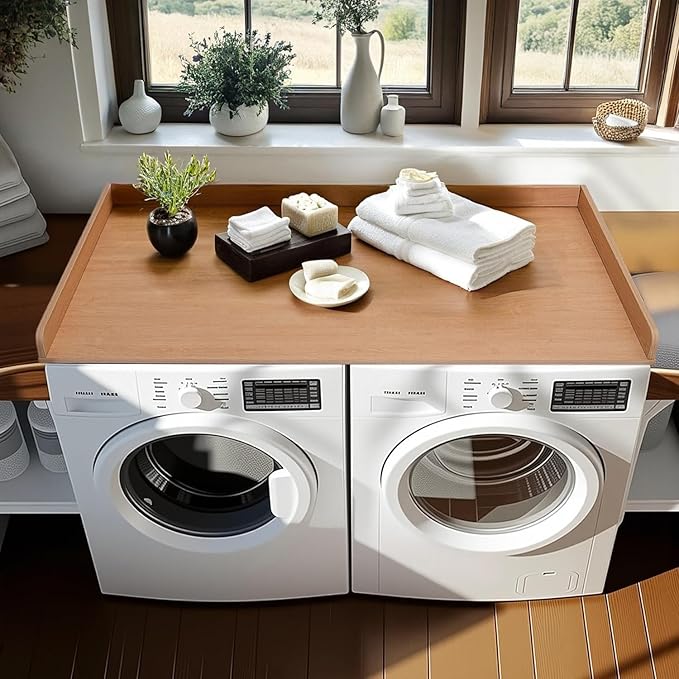 Washer Dryer Countertop Cover 54x27.5 Inch - Wood Laundry Table Top Organizer for Washing Machine & Dryer Set with Protective Edge, Heavy Duty Shelf (Oak)