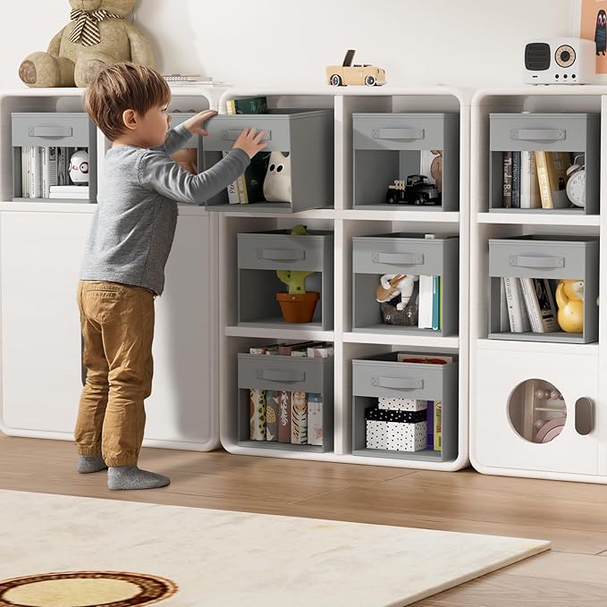 DIMJ Storage Cubes, Cube Storage Bin, 10 Pack Foldable Storage Cubes with Window, Closet Storage Bins with Handle, 11x 11 inch Storage Box for Clothes, Toys, Books (Grey)