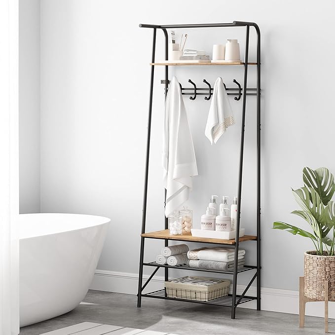 GAOMON Coat Rack, Hall Tree with Shoe Storage Bench, 3-in-1, Multifunctional Hallway Organizer, Shoe Storage with Coat Rack Stand, 5 Hooks, for Entryway