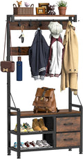 Lulive Hall Tree, 31.5” Entryway Bench with Coat Rack freestanding, 5 in 1 Intelligent Design Shoe Bench and Wall Rack 17 Hooks and Drawers (Rustic Brown)