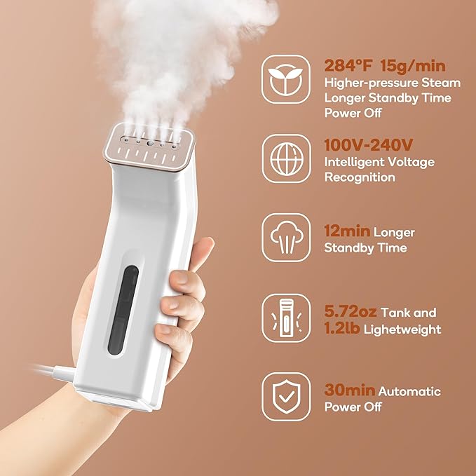 Mini Travel Steamer for Clothes,110-240V Portable Dual Voltage Steamer & Iron 2 In 1,Integrated 170ml Tank 25s Fast Heat,1.2lbs Travel Size Fabric Iron,Handheld Steaming Wrinkles Remover For Garments