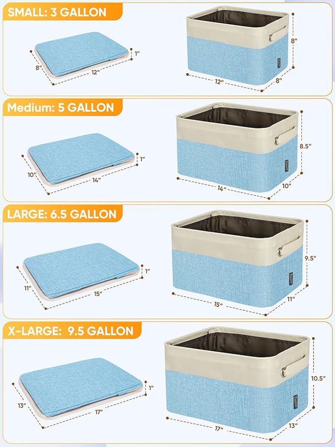 BALEINE 2 Pack Fabric Storage Bins for Shelves, Linen Storage Baskets for Organizing, Decorative Closet Bins for Clothes, Home (Skyblue, 12"x8"x8")