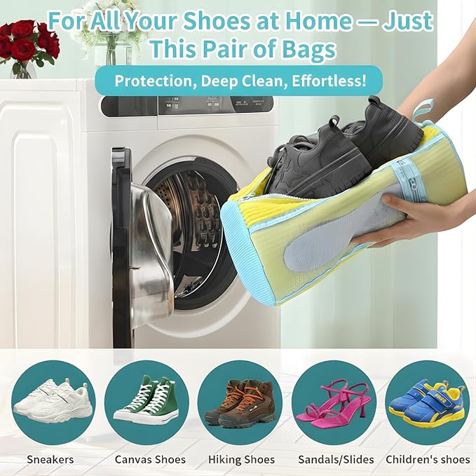 Shoe Washing Machine Bag Set (7-in-1) – Durable Mesh Sneaker Laundry Bags for Washing & Air-Drying Shoes, Includes Drying Rack Hanger & 4 Storage Dust Bags, Protective Shoe Care Kit