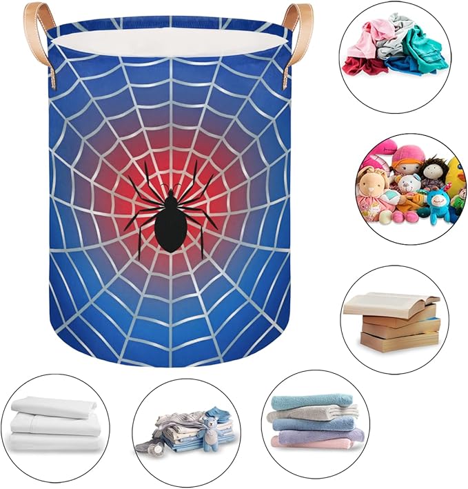Large Laundry Basket Hamper - Blue Red Spider Web 62L Collapsible Storage Bin for Blankets,Kids Toys, Dirty Clothes, Tall Baby Nursery Hamper for Bathroom, Boys Bedroom Decor,Gift Basket