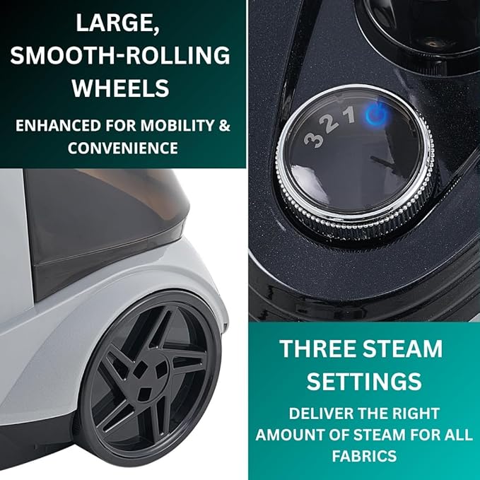 True & Tidy® Commercial Garment Steamer – Heavy Duty 1800W for Home & Commercial Use, 90+ Min Continuous Steam, Large 3L Tank, Wheels, Smart Auto-Off Safety